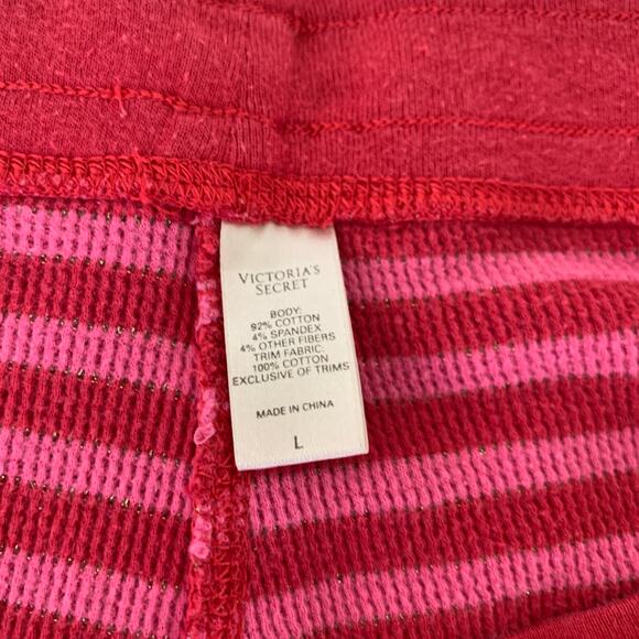 Victoria's Secret Thermal Sleep Pants Sz Large Pink Red Sparkle Stripes - Picture 2 of 8